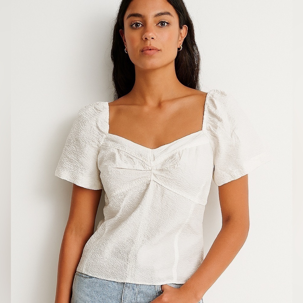 Tanya Taylor sweetheart puff sleeve blouse white